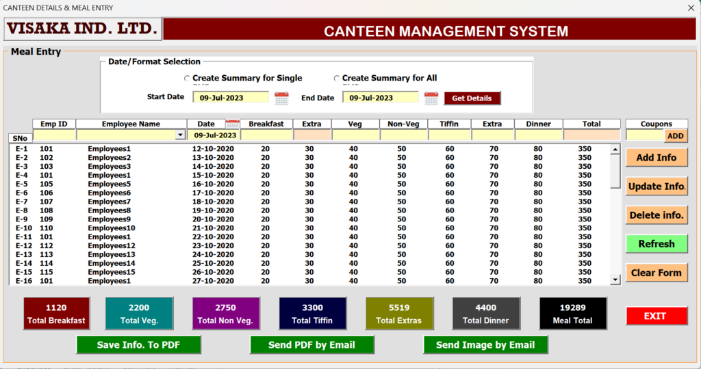 Canteen Management System Excel VBA Macros